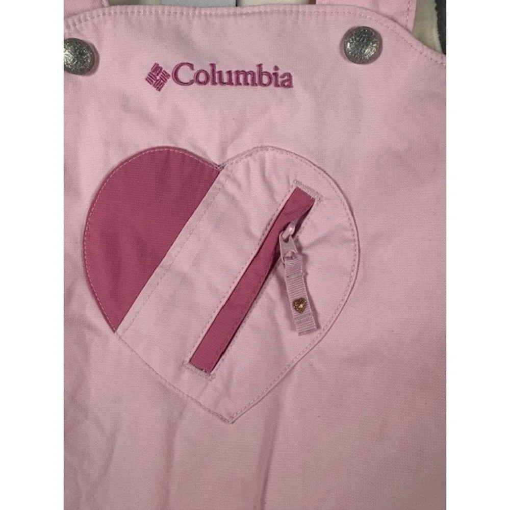 Columbia Snow Bibs Infant 12 Months Pink Heart Fleece Lined‎ Insulated Overalls